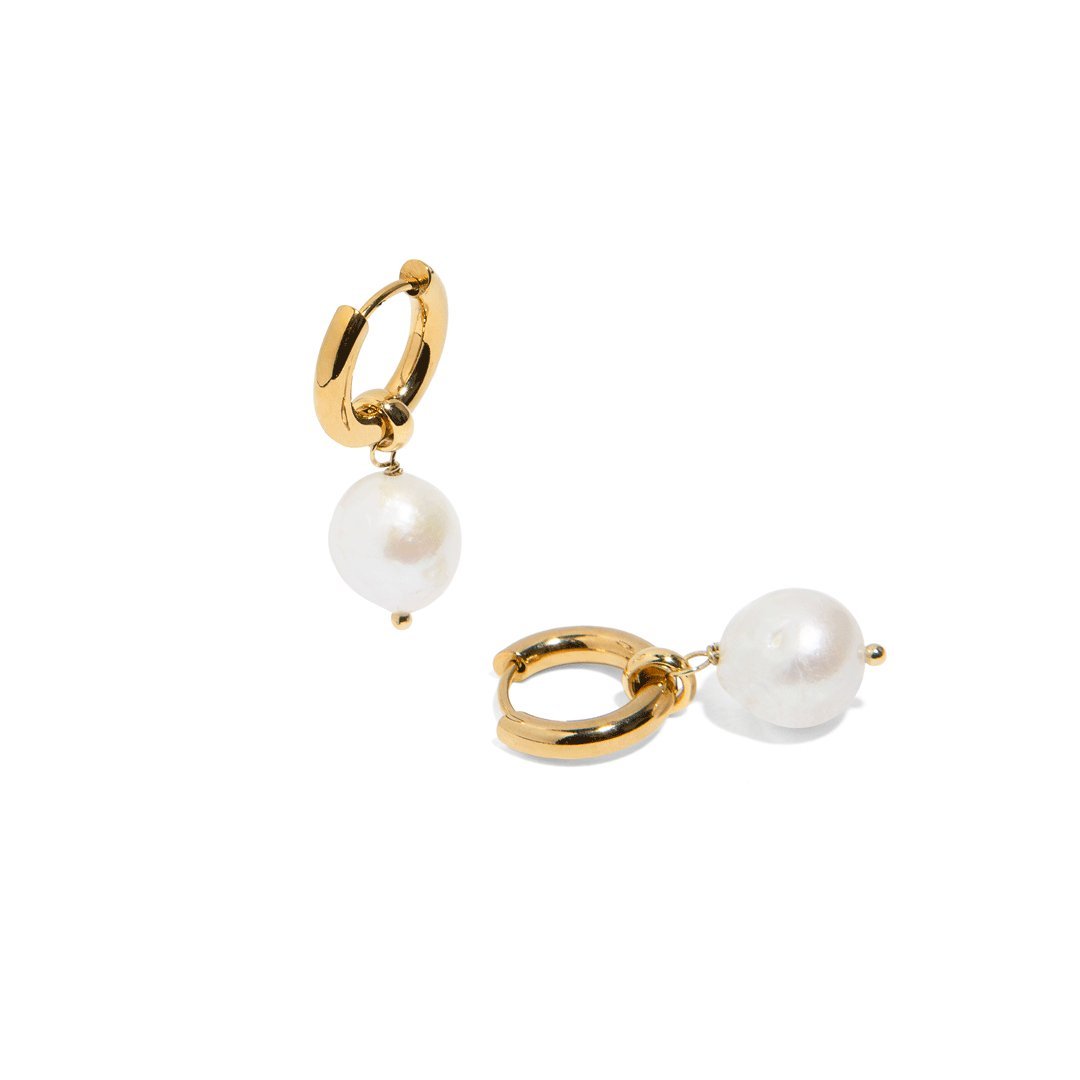 PEARL DROP GOLDEN HOOPS - ARETES - Malandra Jewelry - TA1728