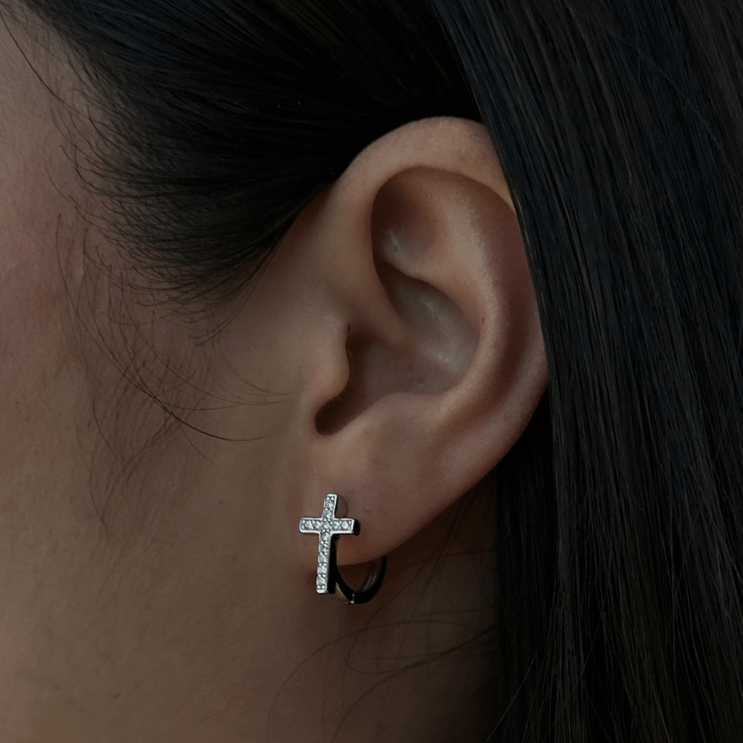 RADIANT CROSS SPARK HOOPS - ARETES - Malandra Jewelry - FBA500-1EAR0244-1RR-2