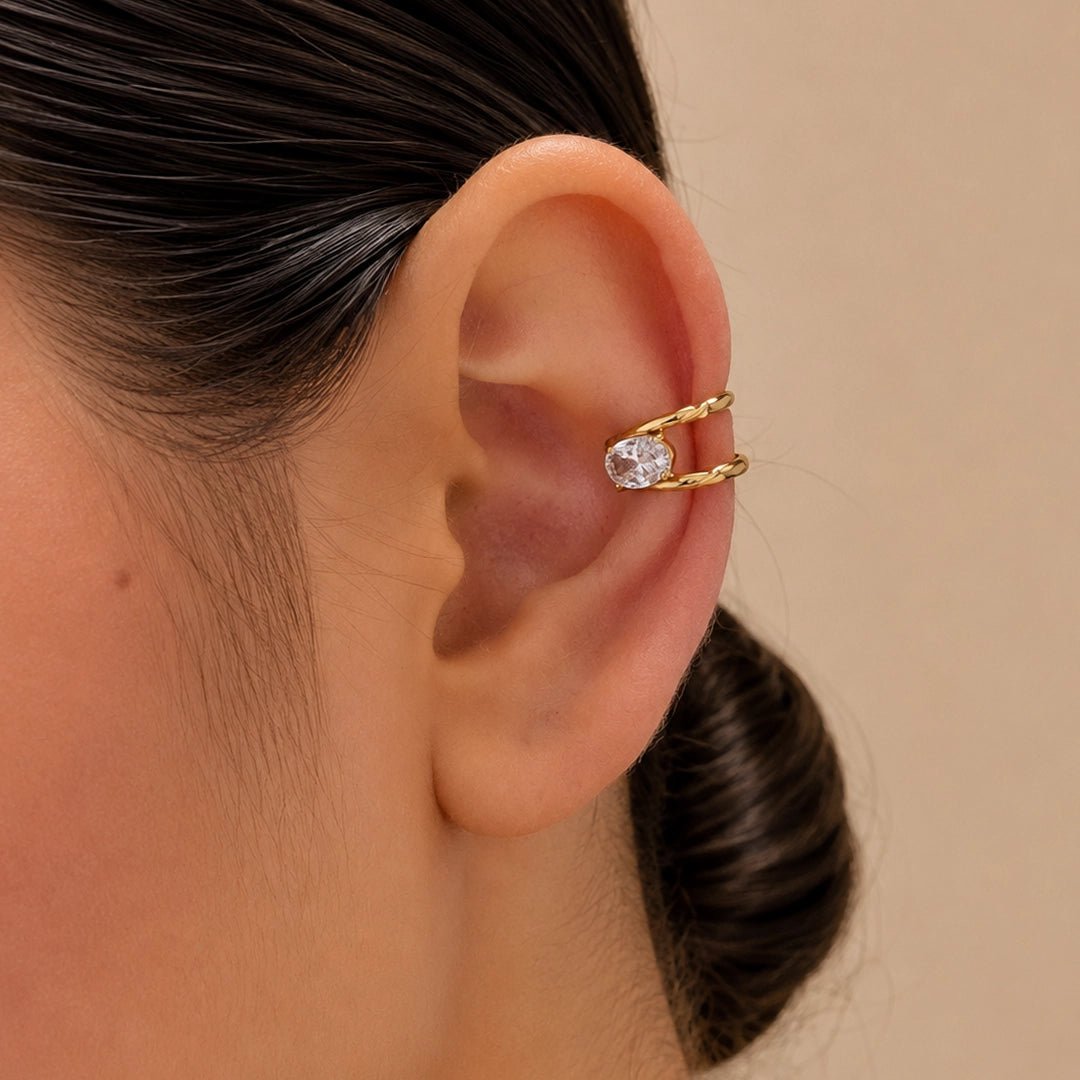RADIANT OVAL EAR CUFF - ARETES - Malandra Jewelry - EUWA491-JDE0308015