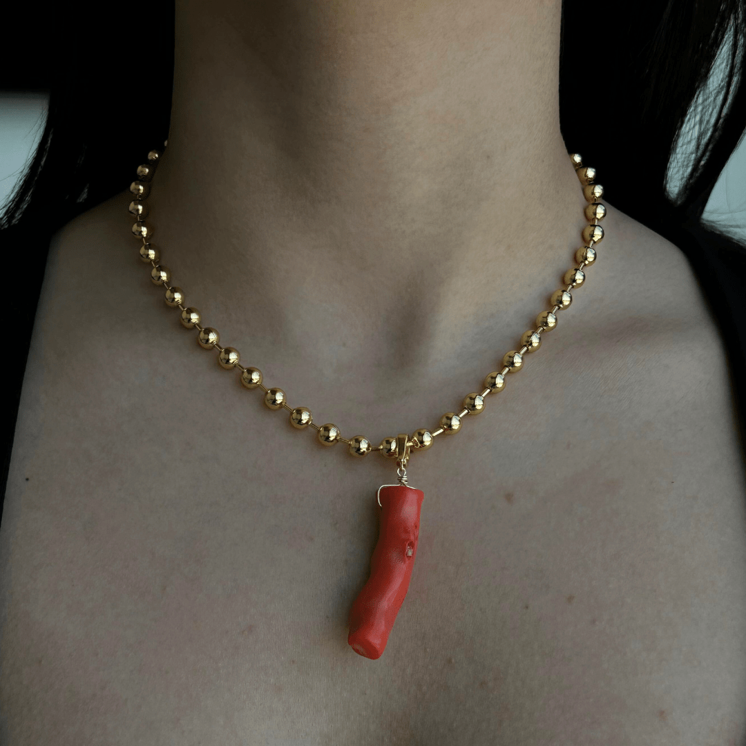 RED CORAL BEADED NECKLACE - COLLARES - Malandra Jewelry - TC2291 / EYHC13