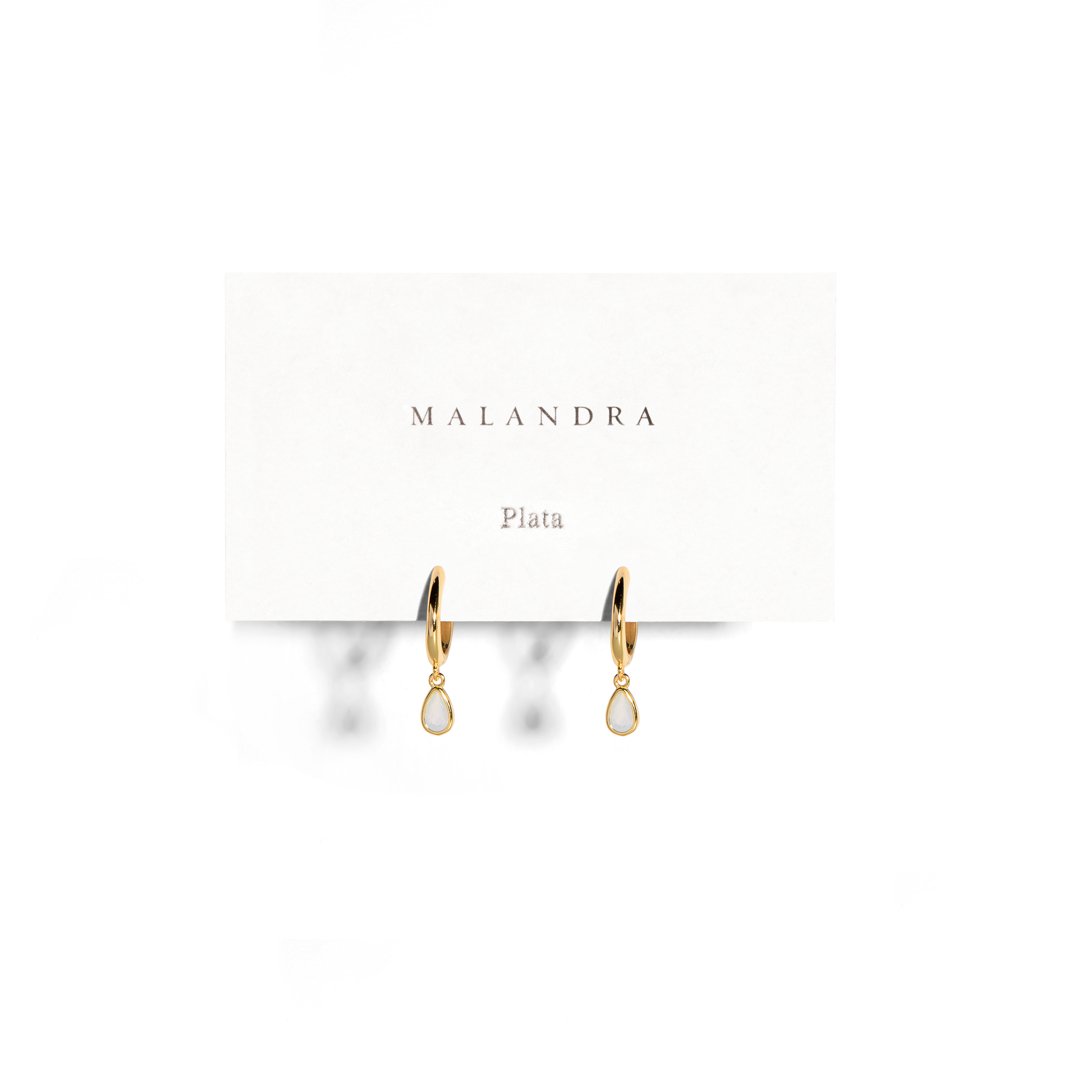 SERENA OPAL DROP HUGGIES - ARETES - Malandra Jewelry - EAWA41 - MME0131