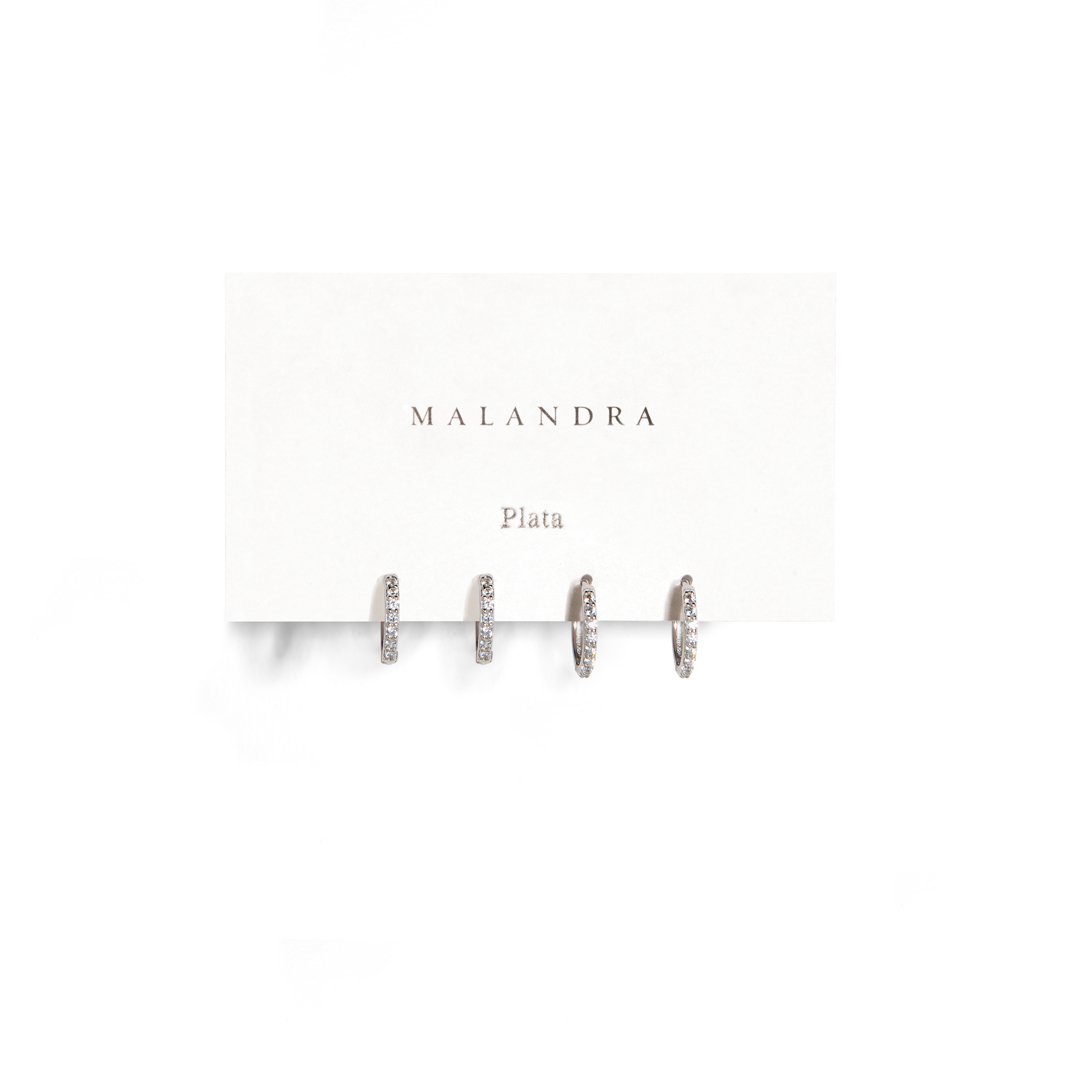 SERENA SPARK SILVER HUGGIES SET - ARETES - Malandra Jewelry - ERA65-60204830900A/60204820085A