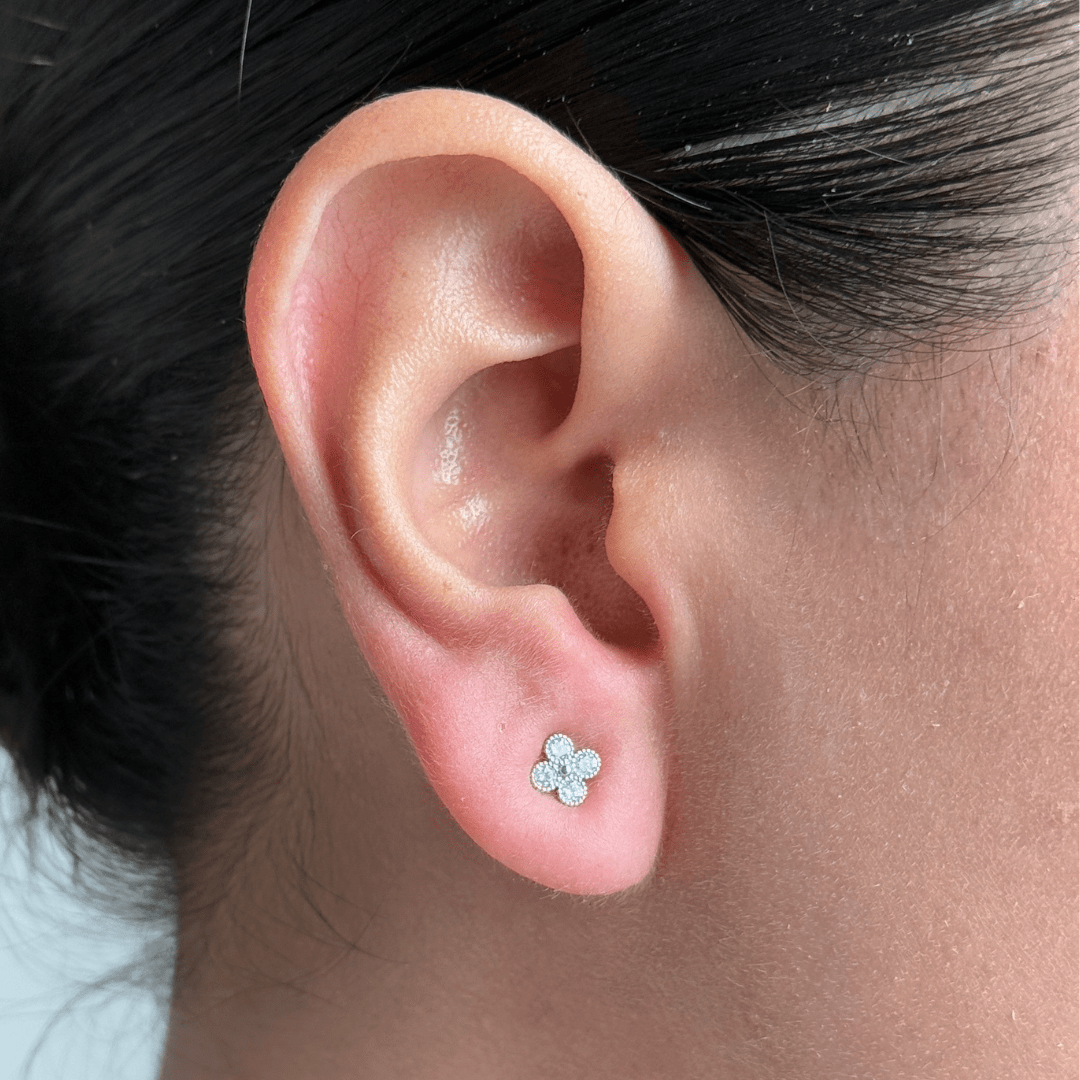 SILVER BLOSSOM STUDS - ARETES - Malandra Jewelry - ZWA46.P - QX00869Y