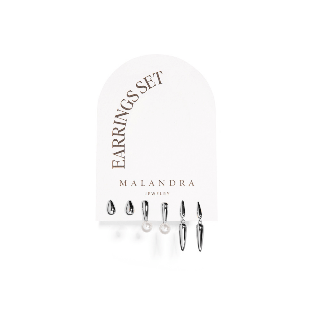 SILVER DROPS EARRINGS SET - ARETES - Malandra Jewelry - ZWA33.P