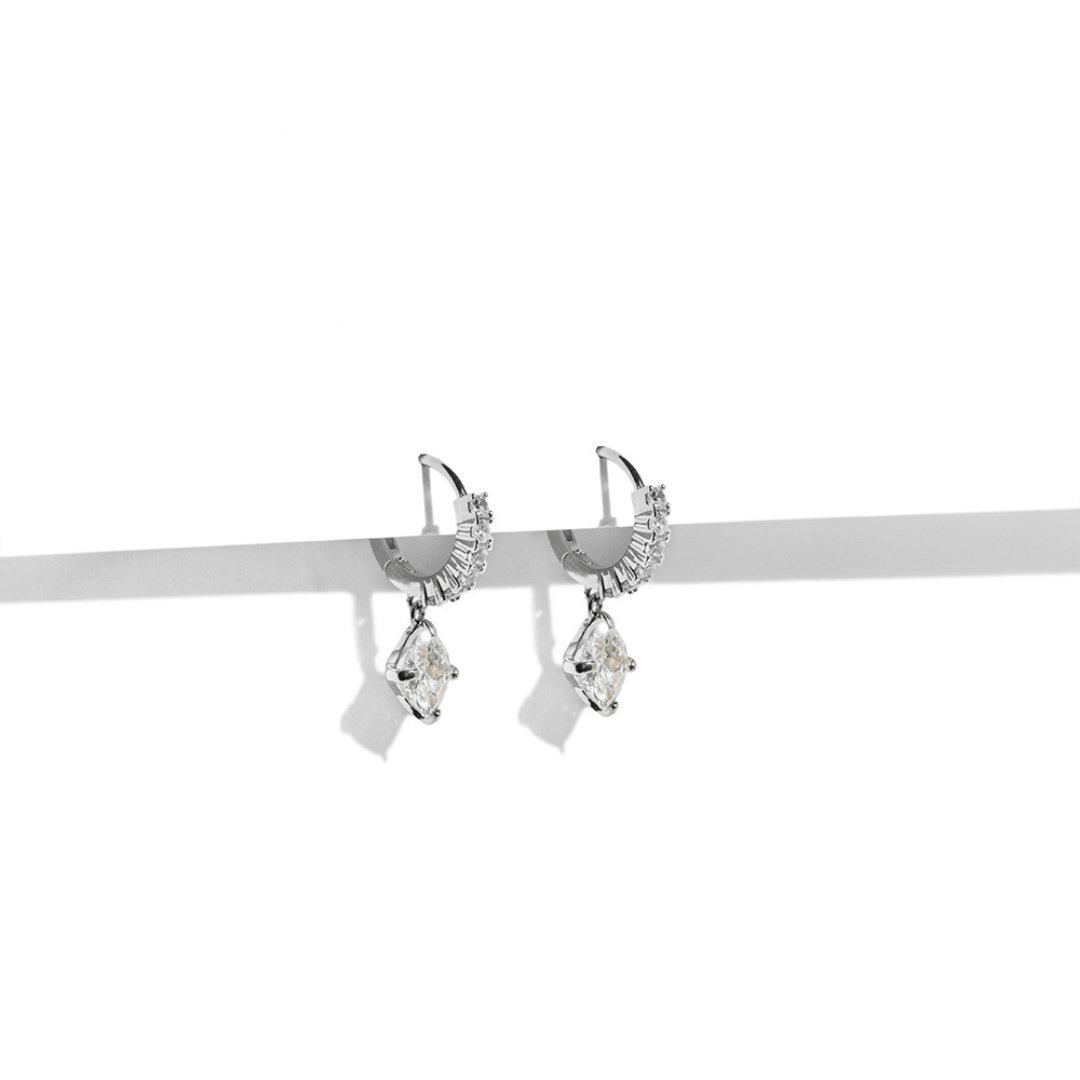 SILVER GLAM RHOMBUS EARRINGS - ARETES - Malandra Jewelry - ZWA70.P - QX01335