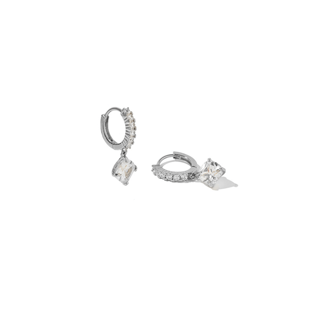 SILVER GLAM RHOMBUS EARRINGS - ARETES - Malandra Jewelry - ZWA70.P - QX01335