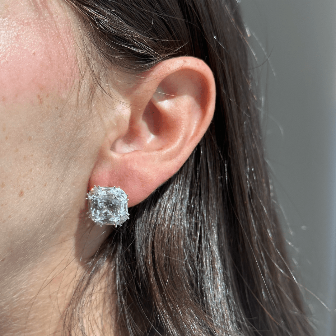 SILVER GLAM SQUARE EARRINGS - ARETES - Malandra Jewelry - ZOA19.P - N15592A8Z