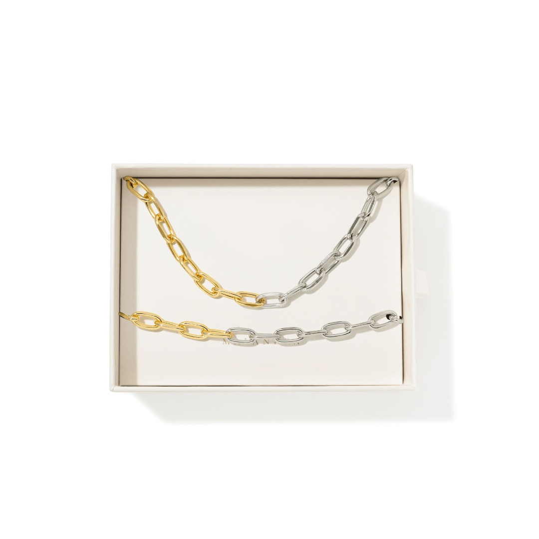 SILVER & GOLD LINK CLASSIC GIFT SET - SETS DE REGALO - Malandra Jewelry - SET194/TC2255/TP2257