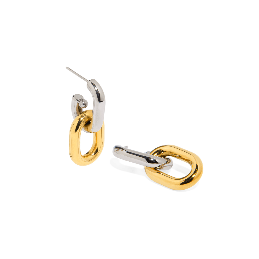 SILVER & GOLD LINK EARRINGS - ARETES - Malandra Jewelry - EUWA115 - JDE2410009 - PS