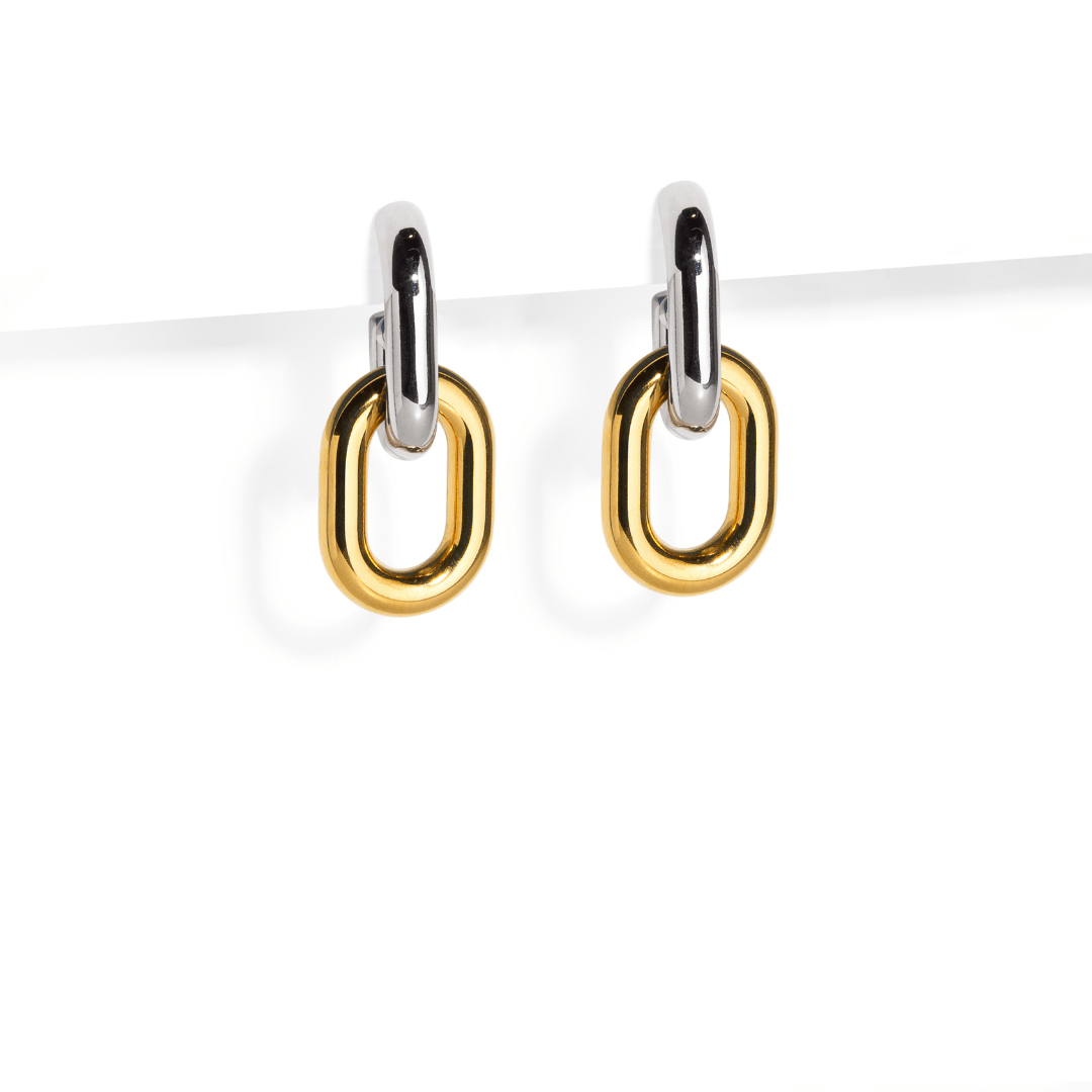 SILVER & GOLD LINK EARRINGS - ARETES - Malandra Jewelry - EUWA115 - JDE2410009 - PS