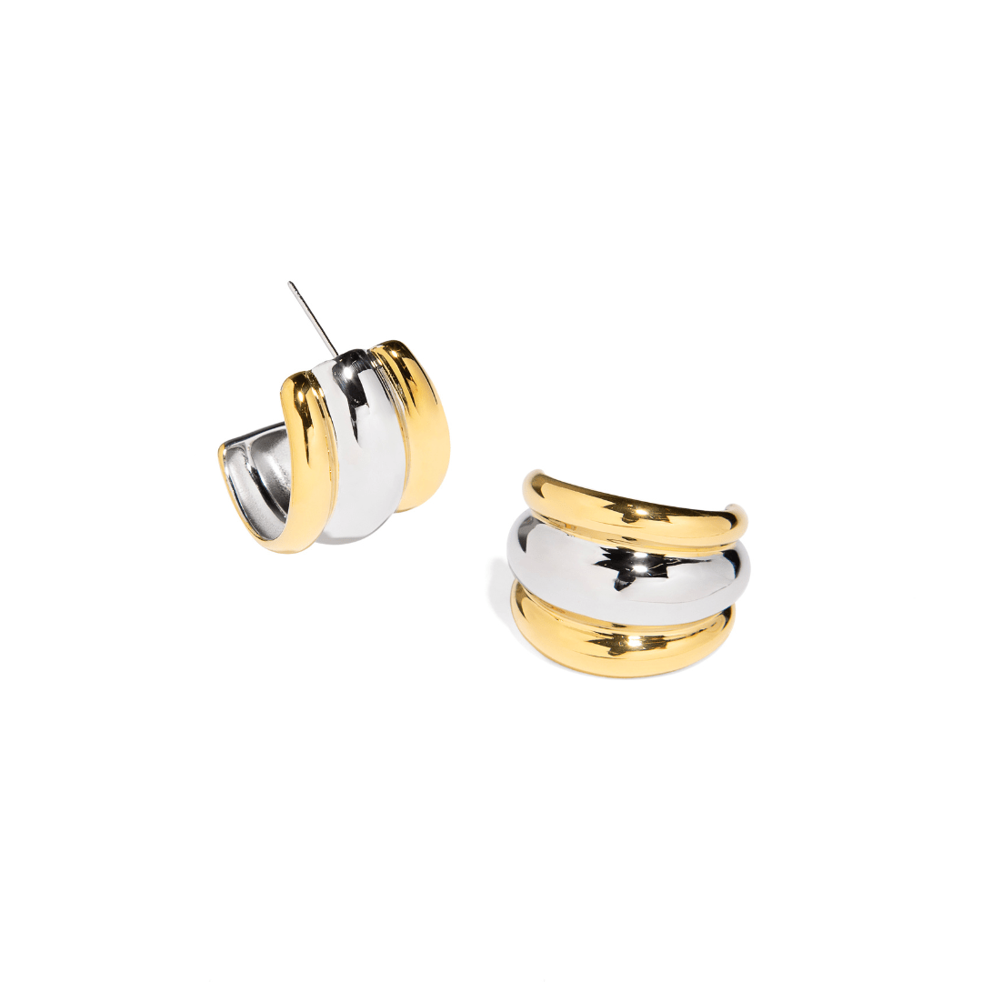 SILVER & GOLD WAVE HOOPS - ARETES - Malandra Jewelry - AA1460 - K14093