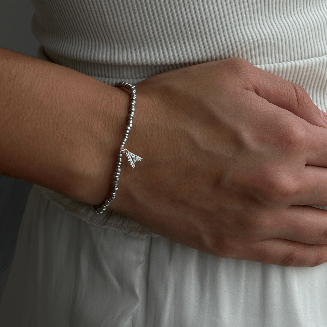 SILVER INITIAL BEAD BRACELET - PULSERAS - Malandra Jewelry - TP1842.A