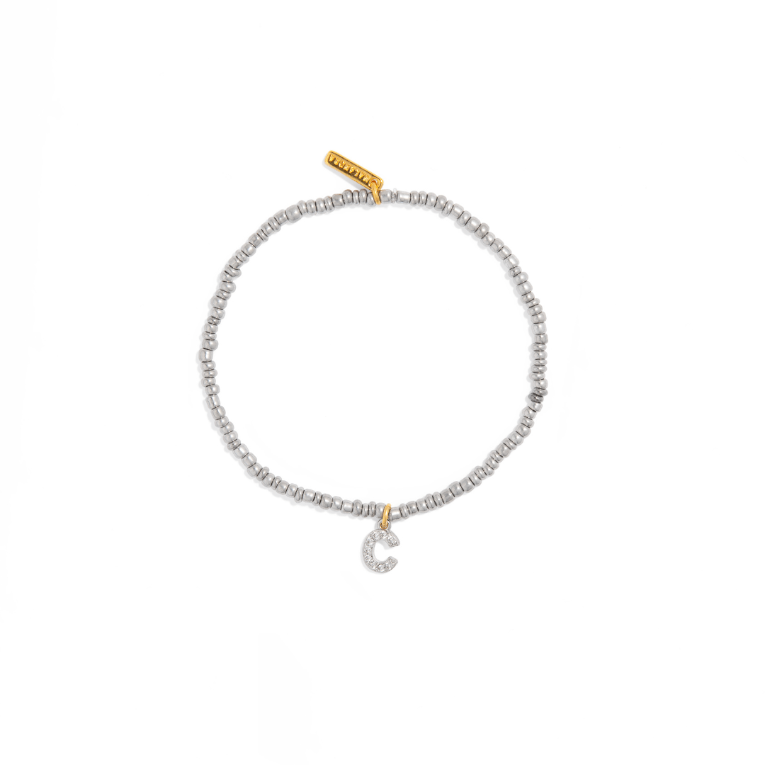 SILVER INITIAL BEAD BRACELET - PULSERAS - Malandra Jewelry - TP1842.C