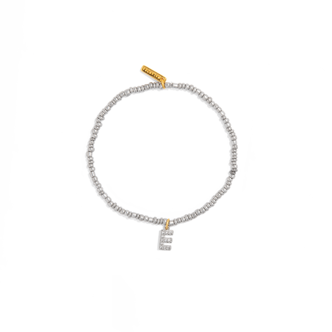 SILVER INITIAL BEAD BRACELET - PULSERAS - Malandra Jewelry - TP1842.E