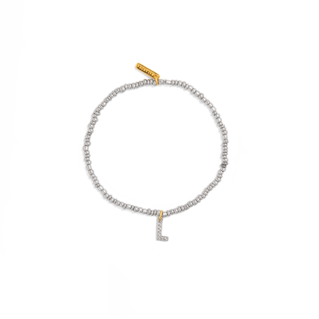 SILVER INITIAL BEAD BRACELET - PULSERAS - Malandra Jewelry - TP1842.L