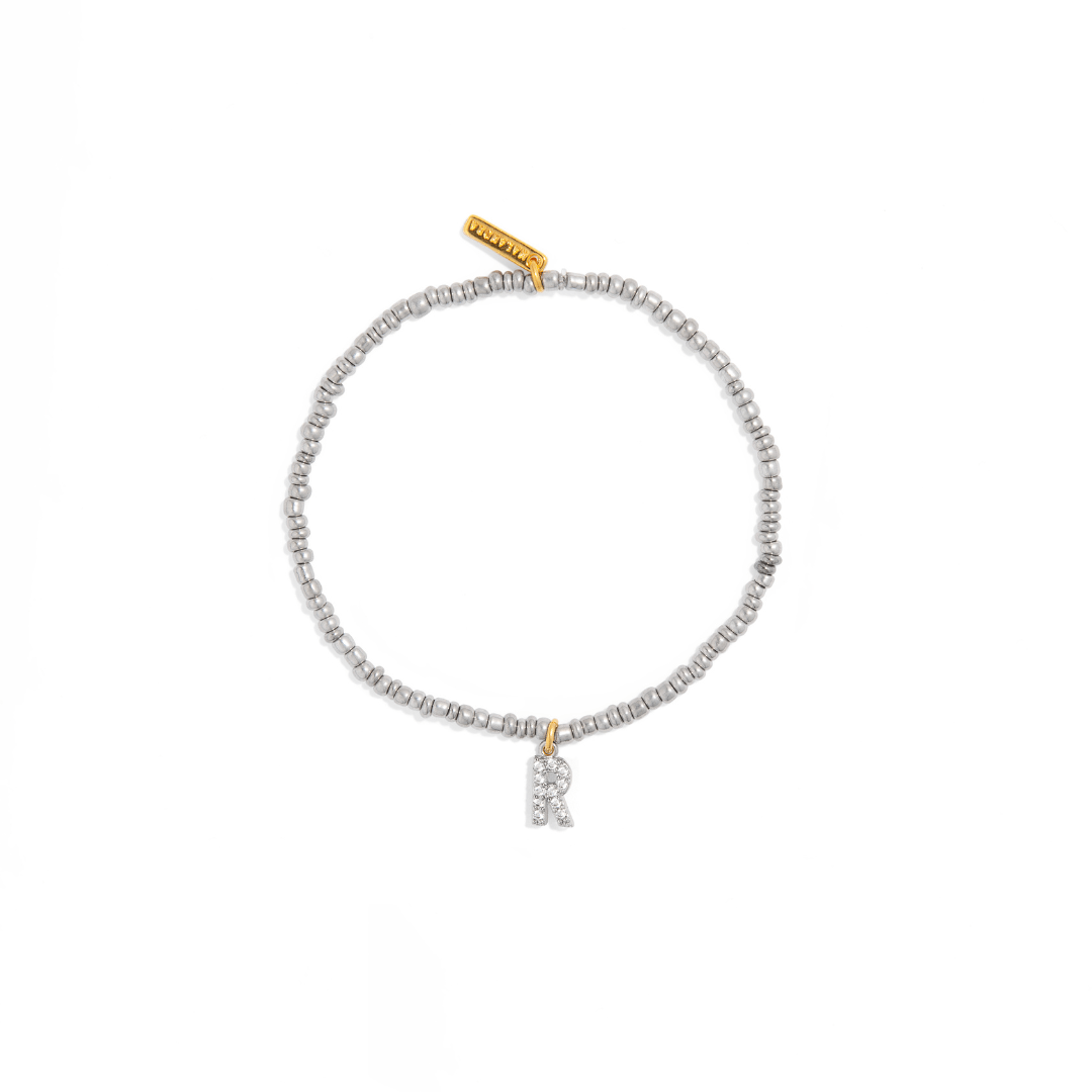 SILVER INITIAL BEAD BRACELET - PULSERAS - Malandra Jewelry - TP1842.R