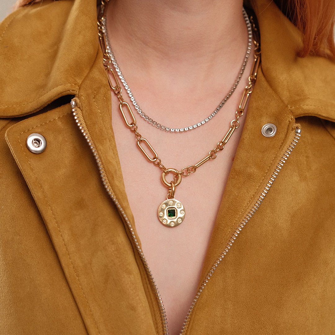 SILVER LARGE TENNIS NECKLACE - COLLARES - Malandra Jewelry - EYHC82-MODEL 7 NECKLACE