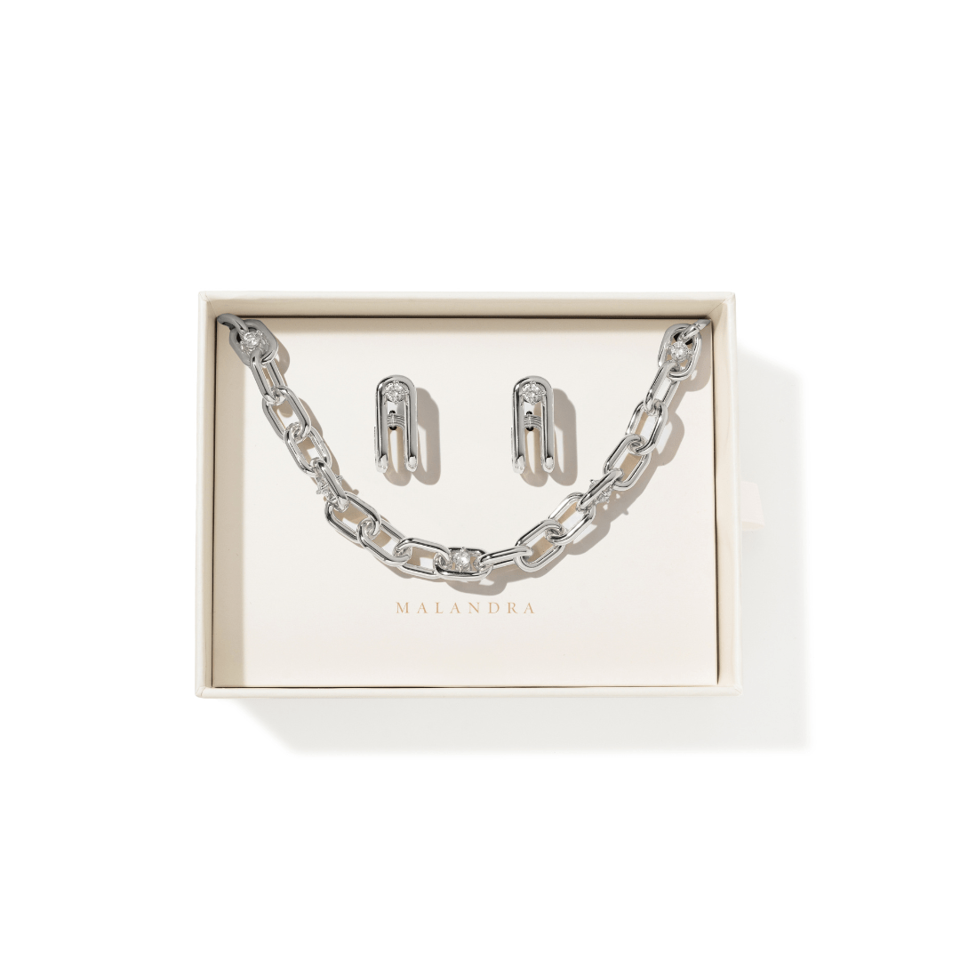 SILVER LINKS CURVE GIFT SET - SETS DE REGALO - Malandra Jewelry - SET145 ICA435.P/ICC441.P