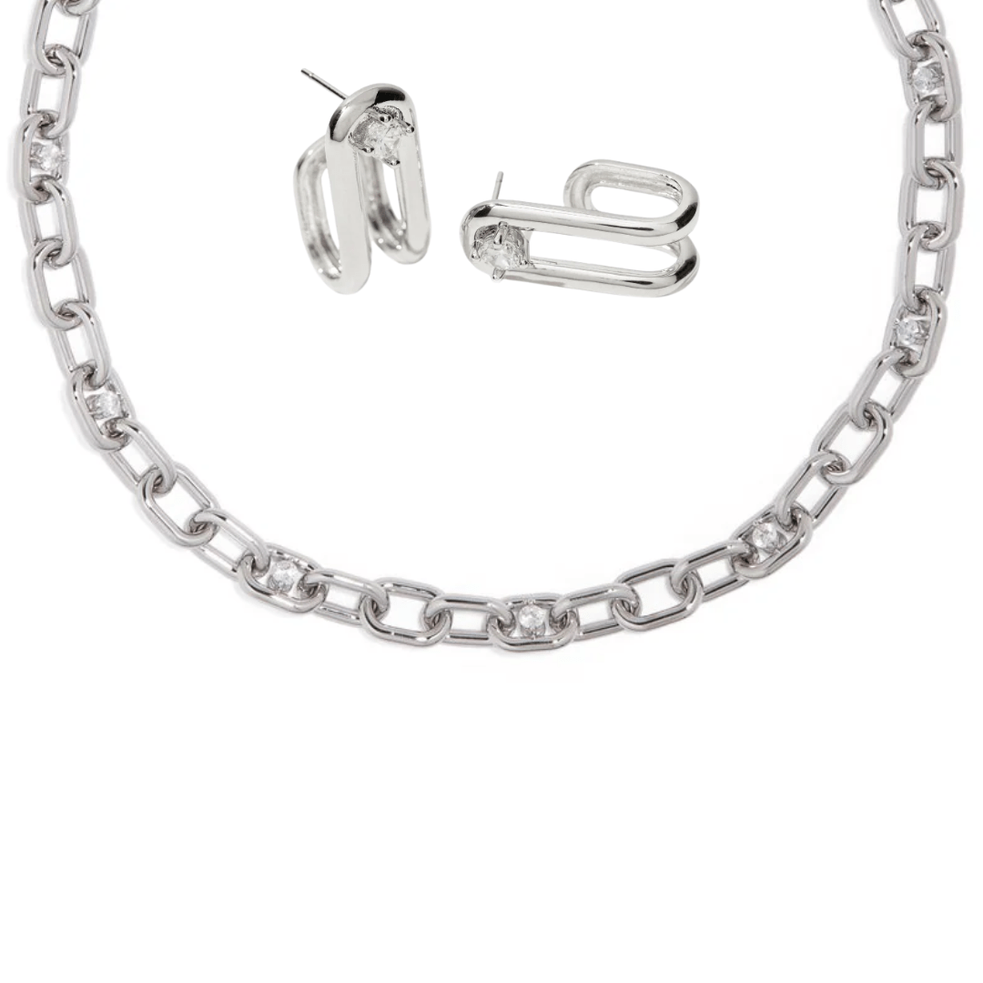 SILVER LINKS CURVE GIFT SET - SETS DE REGALO - Malandra Jewelry - SET145 ICA435.P/ICC441.P