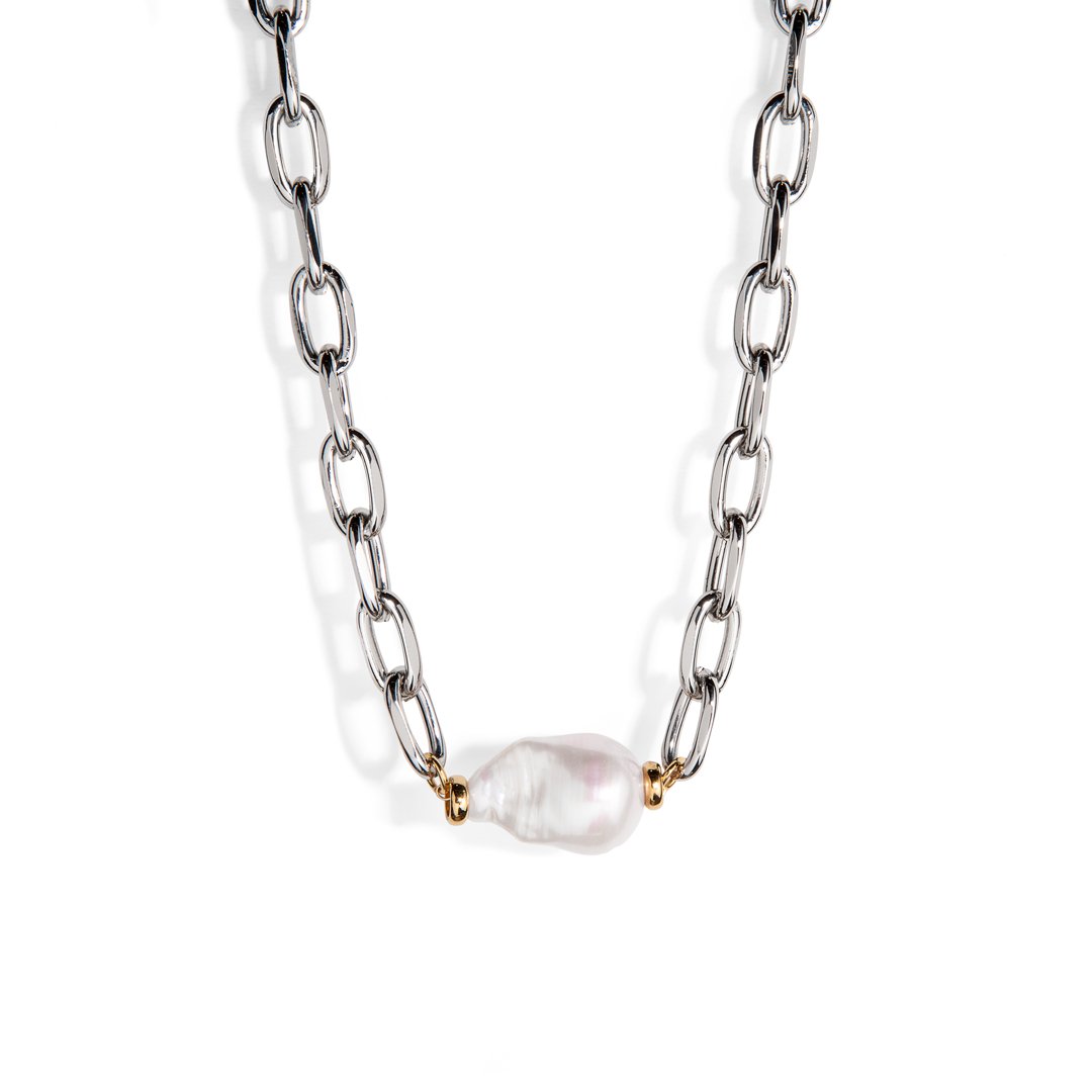 SILVER LINKS PEARL NECKLACE - COLLARES - Malandra Jewelry - TC1716