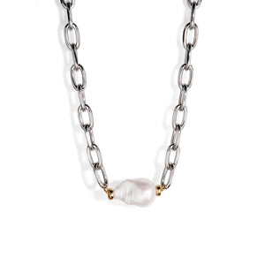 SILVER LINKS PEARL NECKLACE - COLLARES - Malandra Jewelry - TC1716