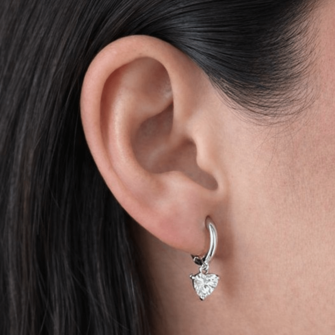 SILVER LOVE DROP HOOPS - ARETES - Malandra Jewelry - ZWA128.P-QX01326
