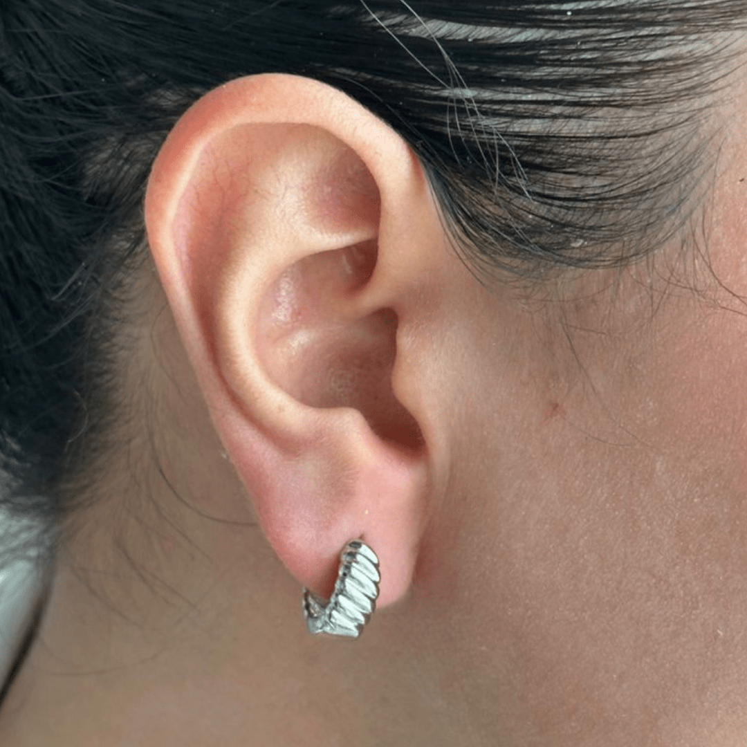 SILVER NOVA RIBBED HOOPS - ARETES - Malandra Jewelry - ZWA81.P - QX01698