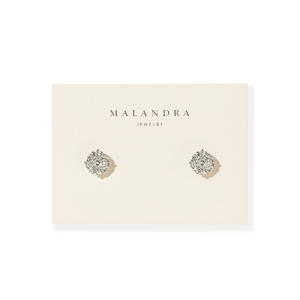 Silver Pavé Flower Studs - ARETES - Malandra Jewelry - ZWA185.P-QX04236Y