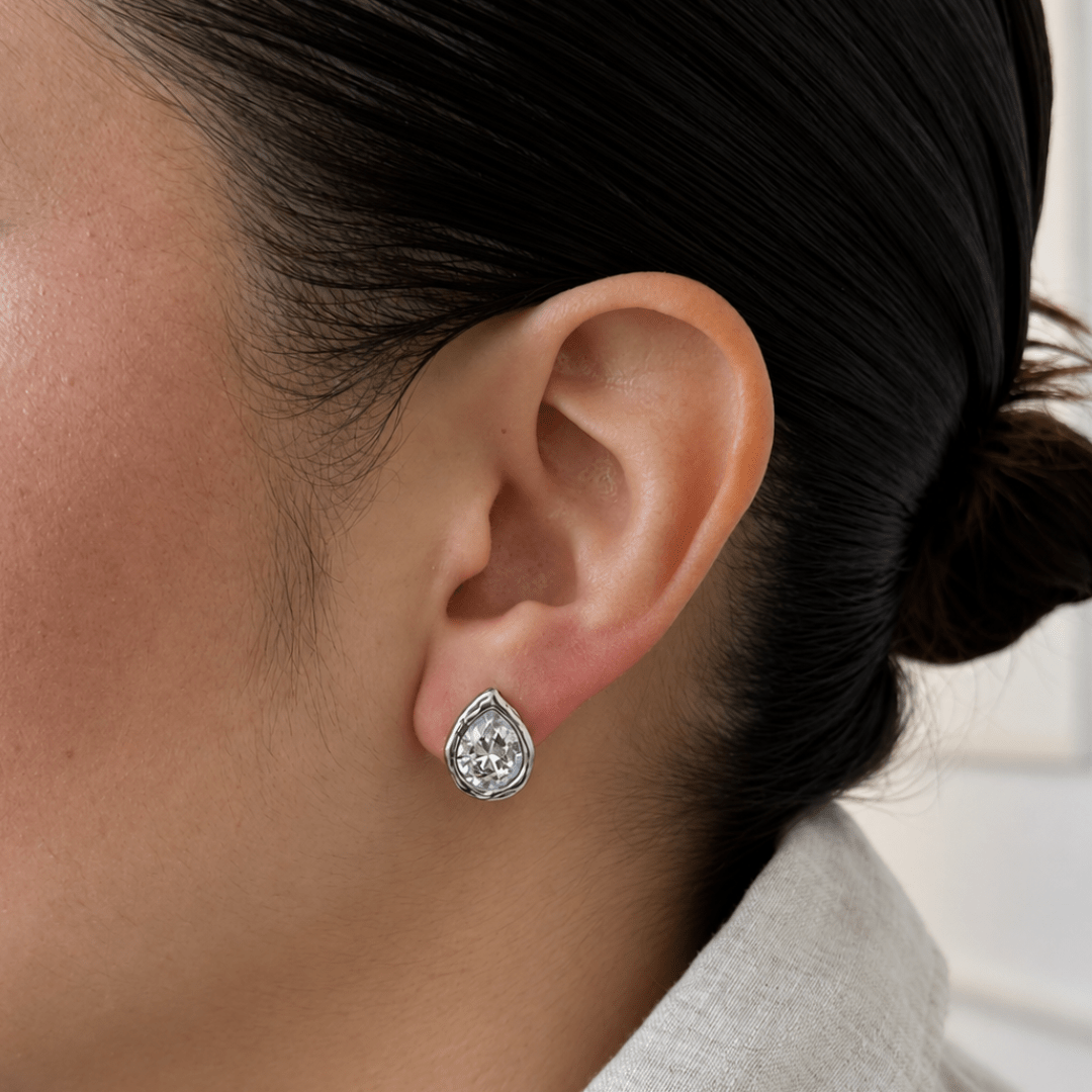 Silver Rustic Drop Studs - ARETES - Malandra Jewelry - EUWA655.P-JDE0305344-S-5