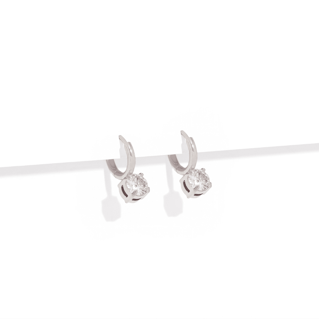 SILVER SOLITAIRE GLEAM HOOPS - ARETES - Malandra Jewelry - AA1572.P-Q06933