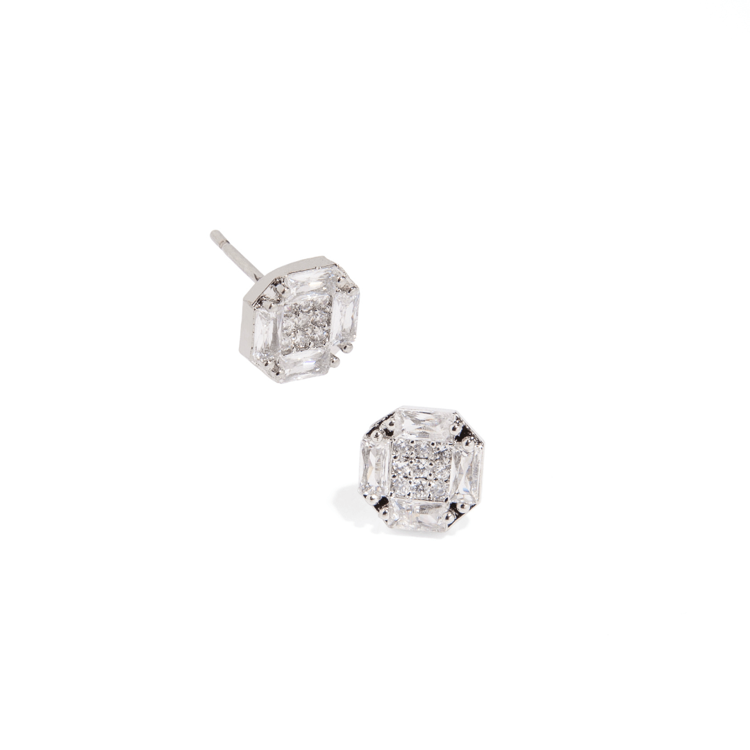SILVER SPARK OCTAGON STUDS - ARETES - Malandra Jewelry - AA1277.P - M28214