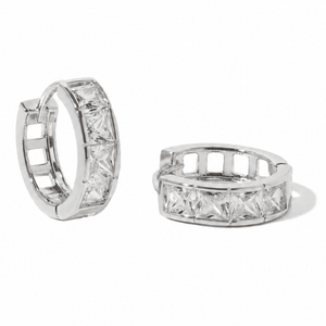 Silver Sparkle Row Hoops - ARETES - Malandra Jewelry - ZWA192.P-QX07952F