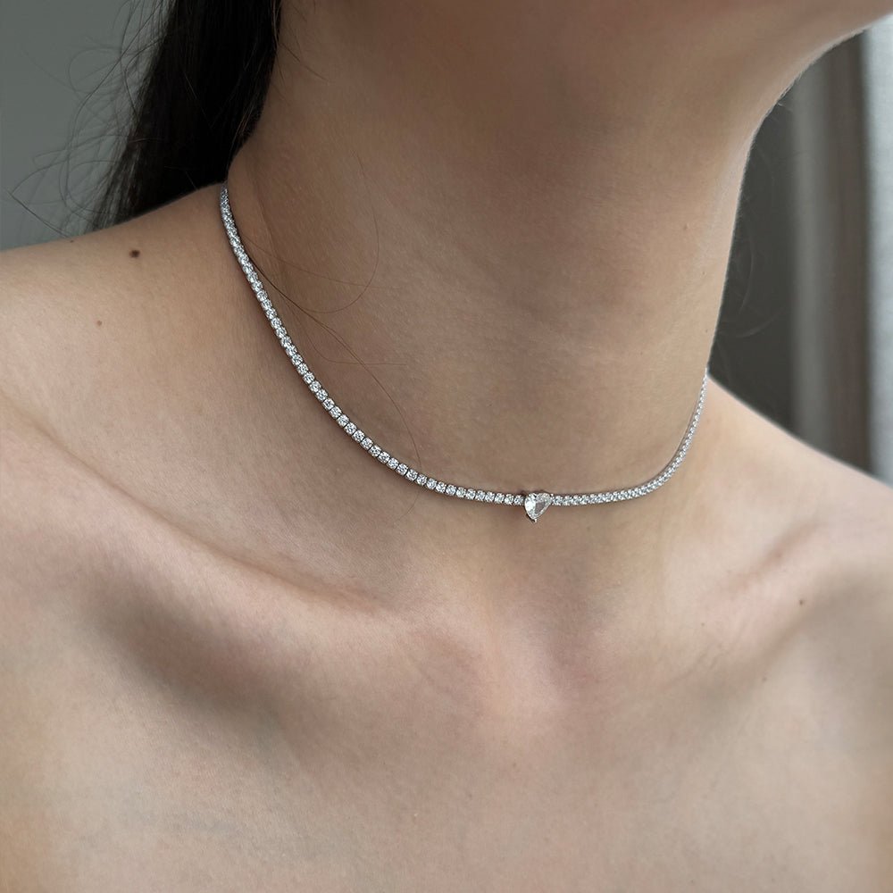 SILVER TENIS SERENA HEART NECKLACE - COLLARES - Malandra Jewelry - EAWC47.P - MMN445 - 1