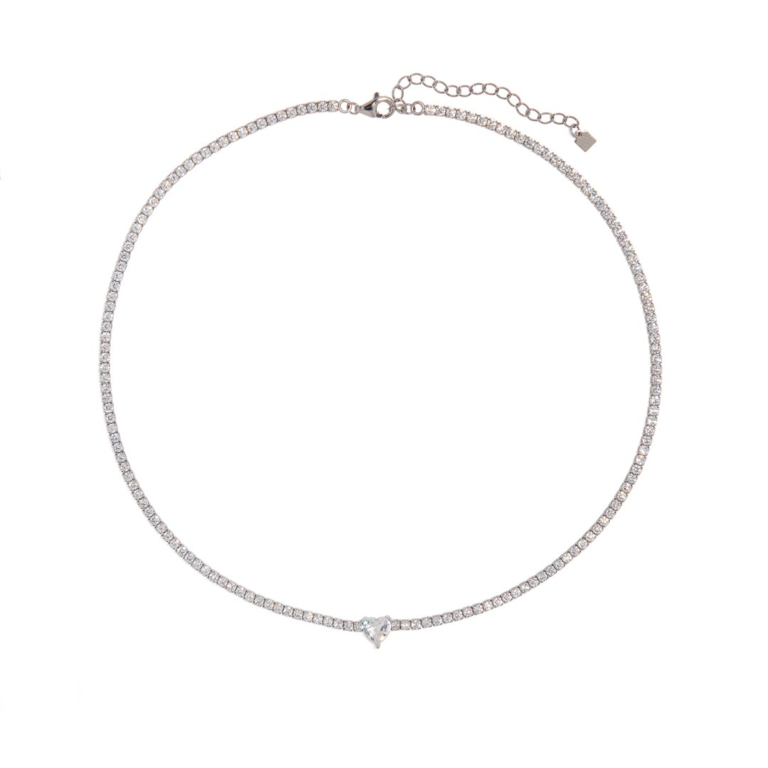 SILVER TENIS SERENA HEART NECKLACE - COLLARES - Malandra Jewelry - EAWC47.P - MMN445 - 1