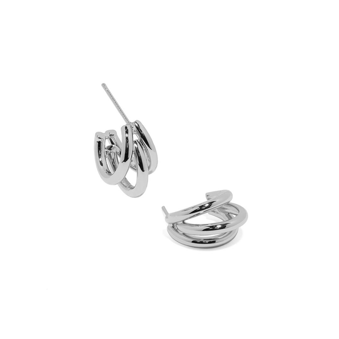 SILVER TRIPLE GLOW HOOPS - ARETES - Malandra Jewelry - ZWA8.P - QX02721YE