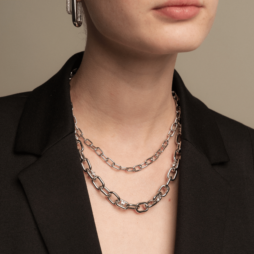 SPARKLING SILVER LINK NECKLACE - COLLARES - Malandra Jewelry - ICC413.P