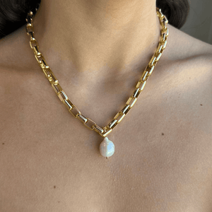SQUARE LINK PEARL NECKLACE - COLLARES - Malandra Jewelry - TC1866