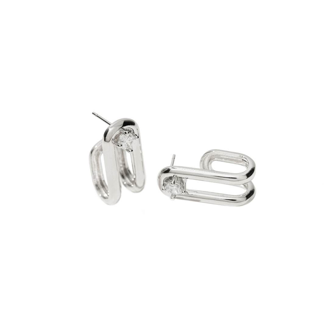 THE LINK CURVE SILVER EARRINGS - ARETES - Malandra Jewelry - ICA435.P