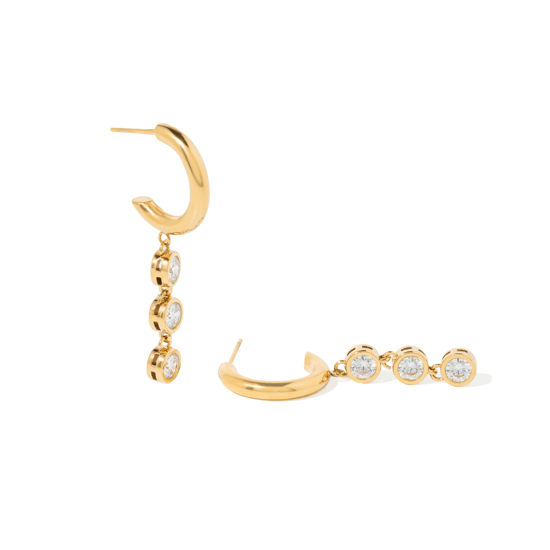 THREE DROP SPARKLE HOOPS - ARETES - Malandra Jewelry - EUWA385-JDE0311184