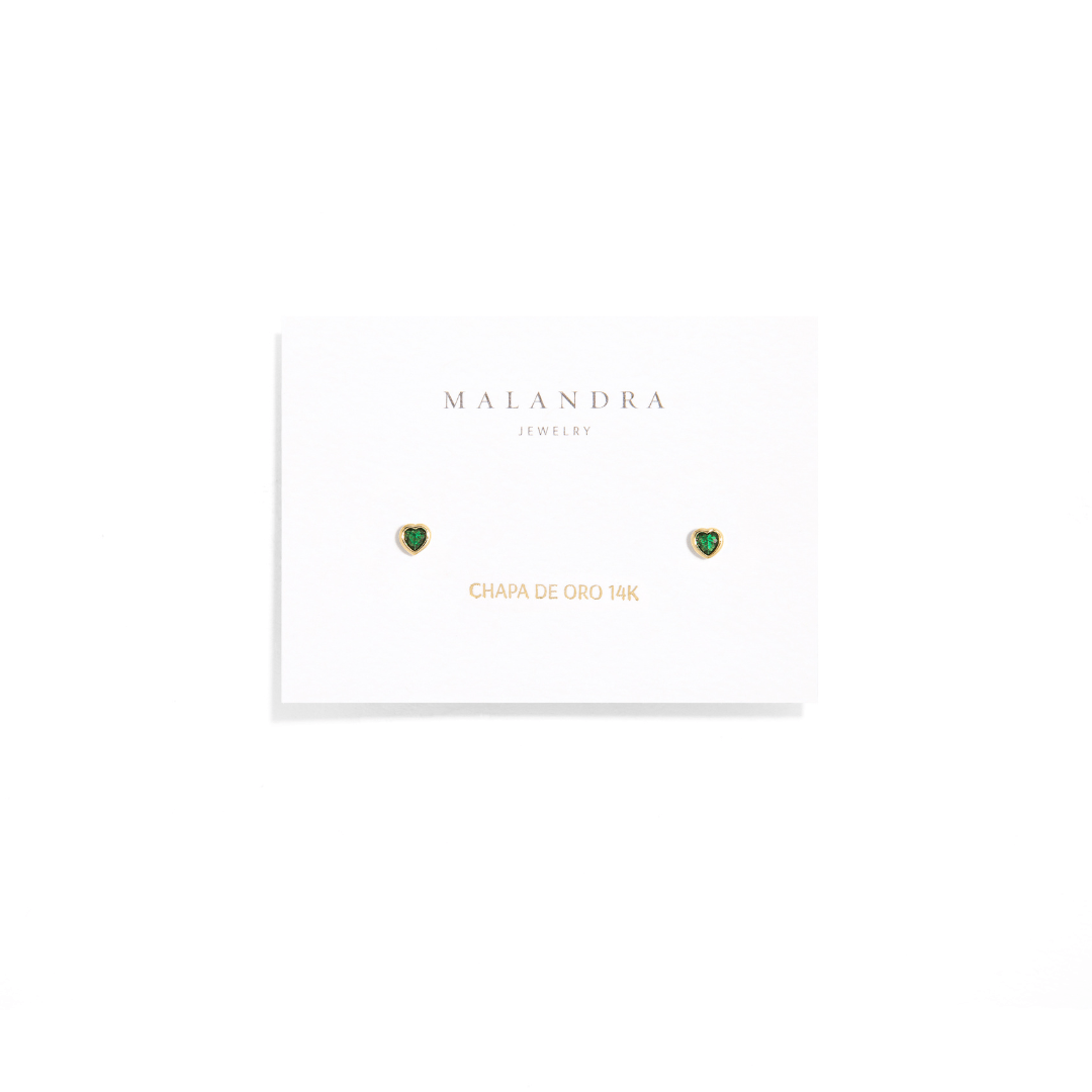 TINY GREEN HEART STUDS - ARETES - Malandra Jewelry - ZWA28.V - QX00861YX