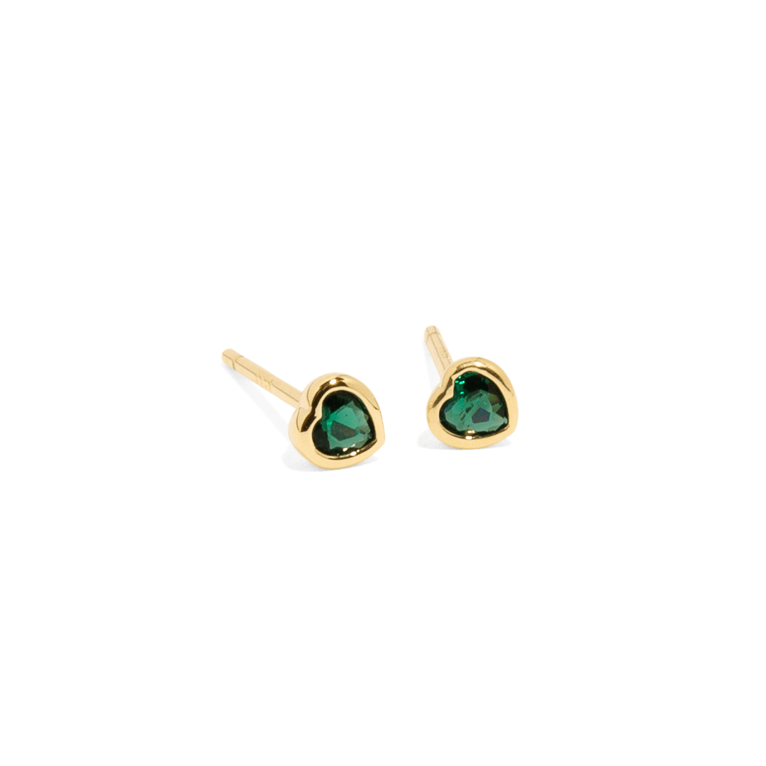 TINY GREEN HEART STUDS - ARETES - Malandra Jewelry - ZWA28.V - QX00861YX