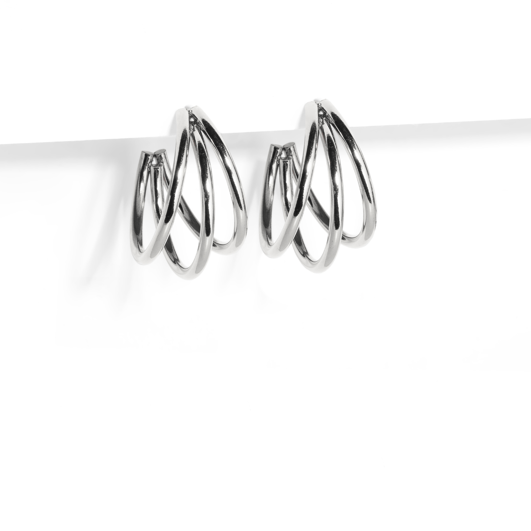 TRIPLE SLEEK SILVER HOOPS - ARETES - Malandra Jewelry - AA1381.P - B62499