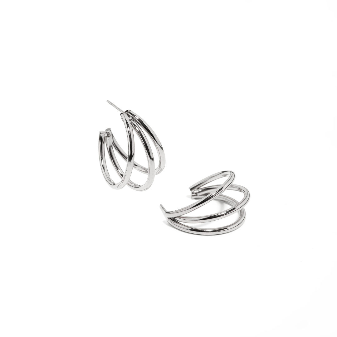TRIPLE SLEEK SILVER HOOPS - ARETES - Malandra Jewelry - AA1381.P - B62499