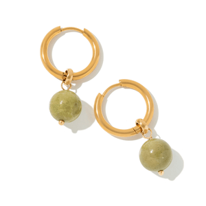 VIBRANT OLIVE JADE HOOPS - ARETES - Malandra Jewelry - TA2484