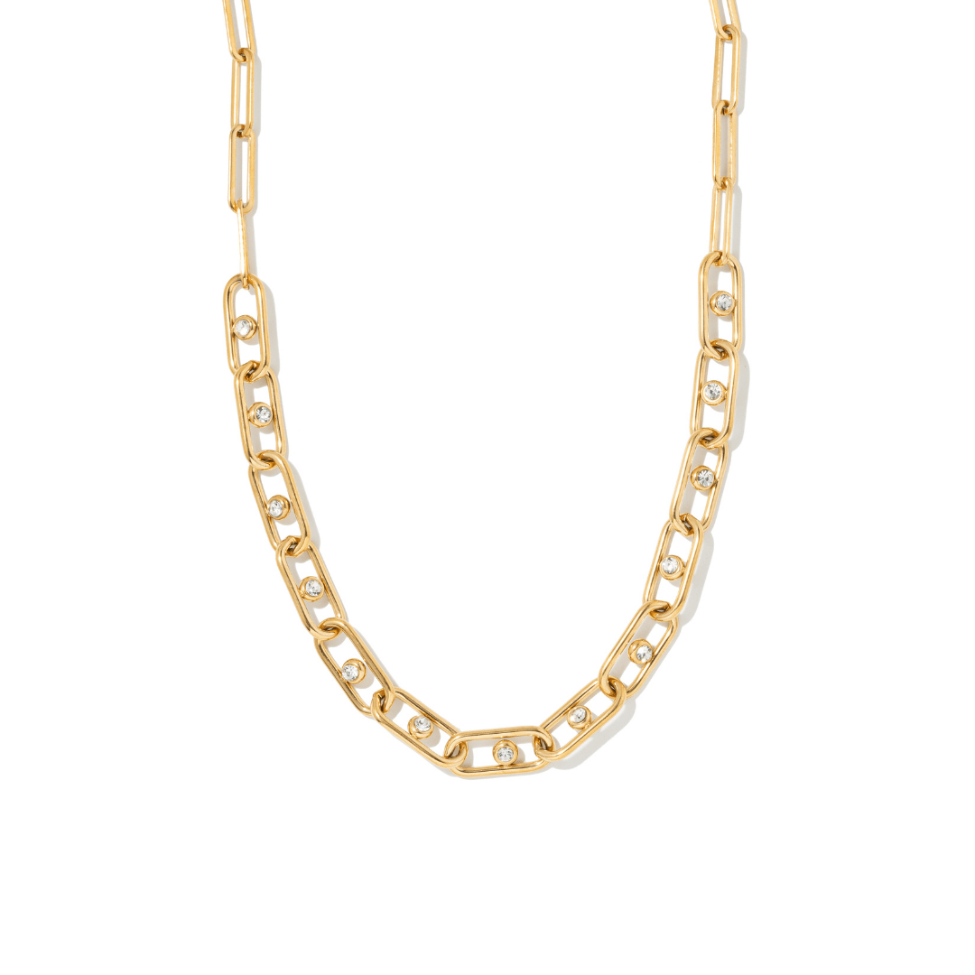 ZIRCONIA LINK GOLD NECKLACE - COLLARES - Malandra Jewelry - EUWC406-JDN0311149-WT
