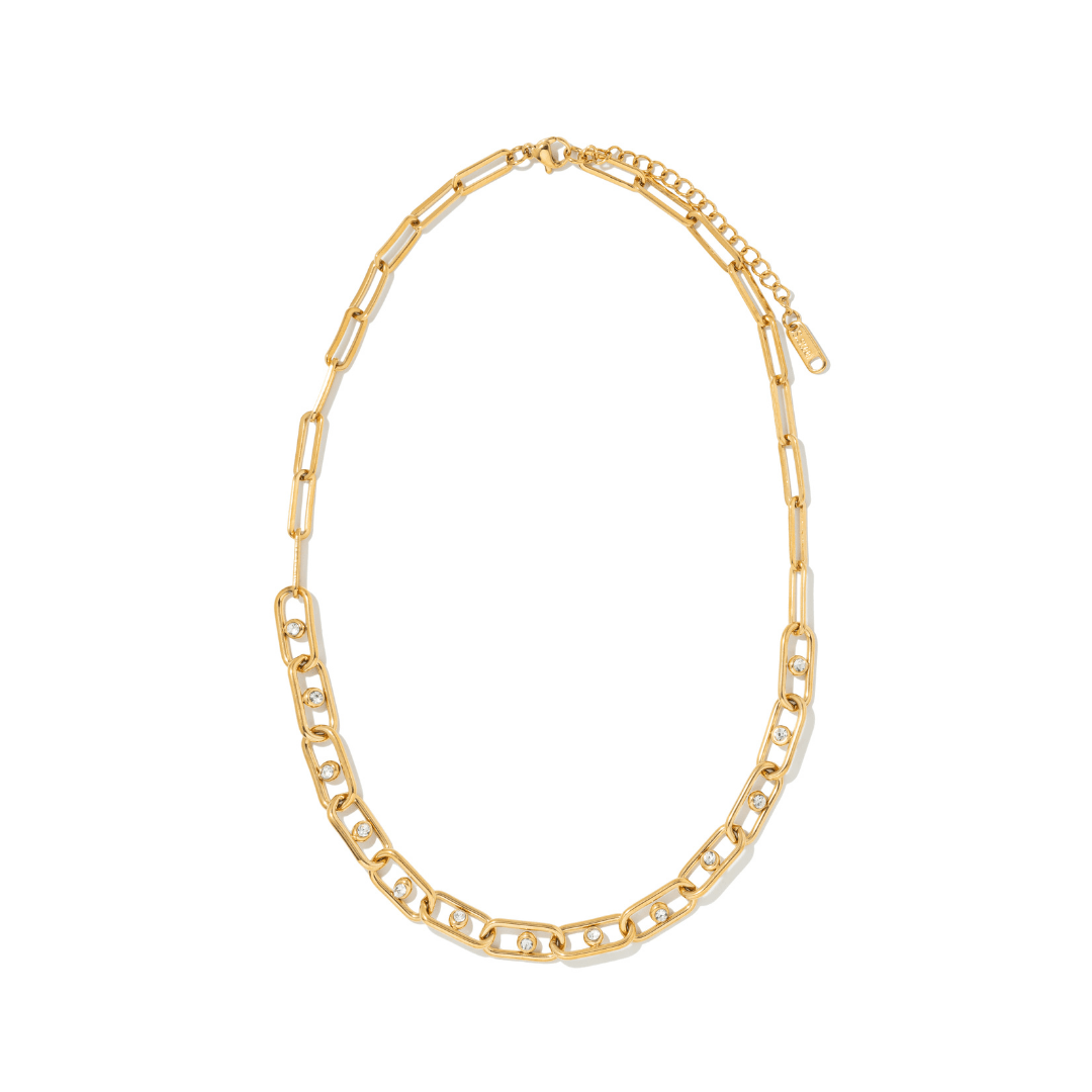 ZIRCONIA LINK GOLD NECKLACE - COLLARES - Malandra Jewelry - EUWC406-JDN0311149-WT