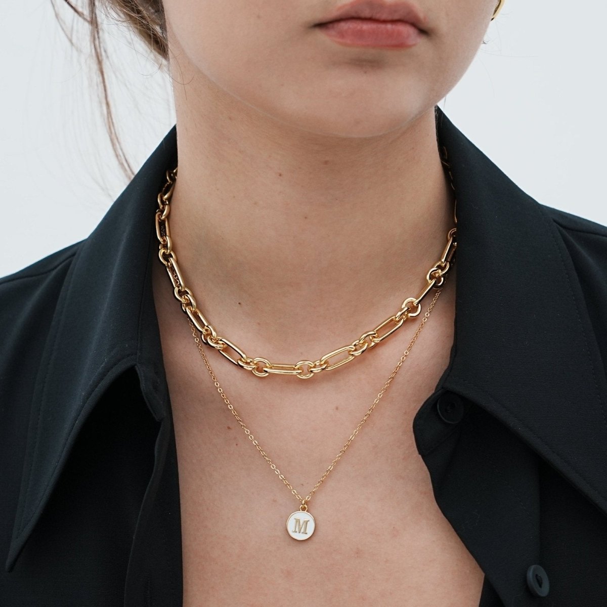 ENAMEL WHITE LETTER NECKLACE - COLLARES - Malandra Jewelry - TC1013.A