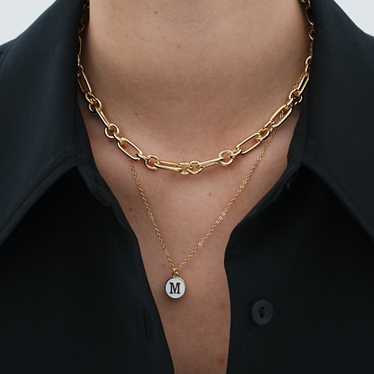 ENAMEL WHITE LETTER NECKLACE - COLLARES - Malandra Jewelry - TC1013.A