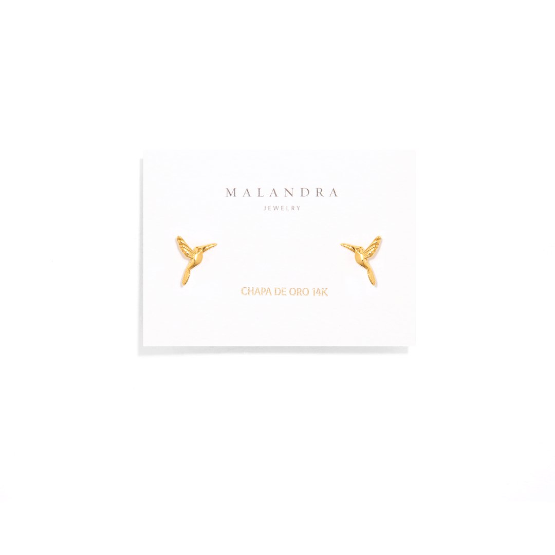 HUMMINGBIRD GOLDEN STUDS - ARETES - Malandra Jewelry - VCA192