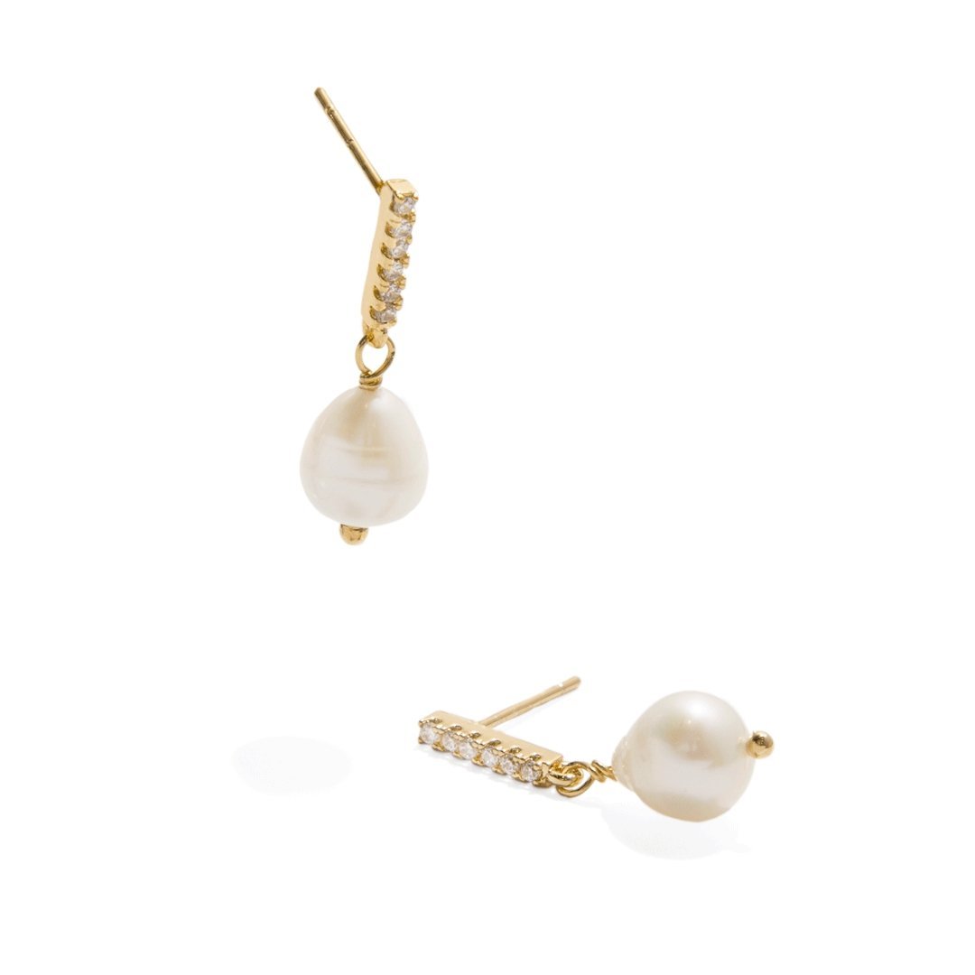 LINE DROP PEARL EARRINGS - ARETES - Malandra Jewelry - TA699